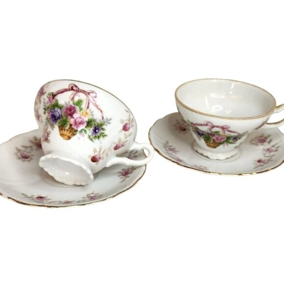 Floral Fine Bone China Teacup & Saucer Set of 2 - Picture 1 of 11